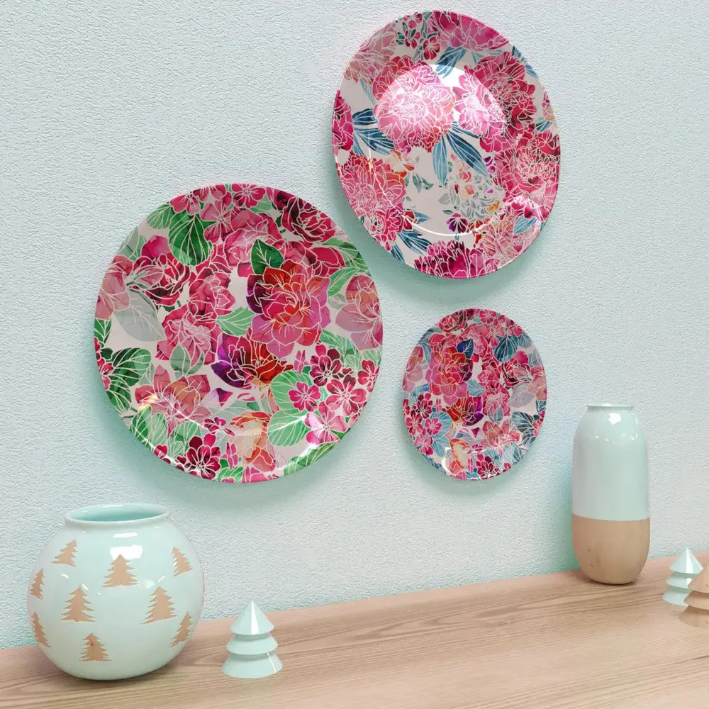 Ceramic Wall Plates With Beautiful Transparent Flowers Art Wall Hanging Plate