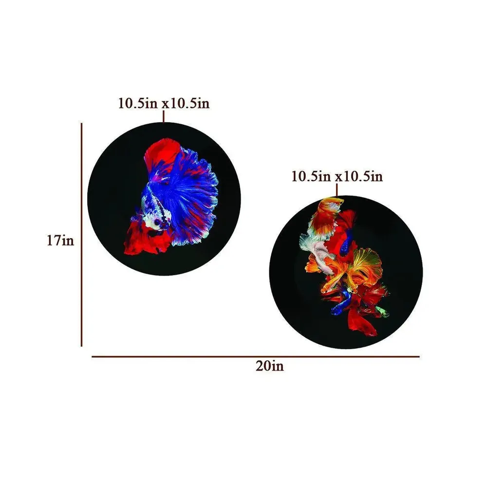Ceramic Wall Plates With Colorful Fish Art Round Shape, Wall Hanging.