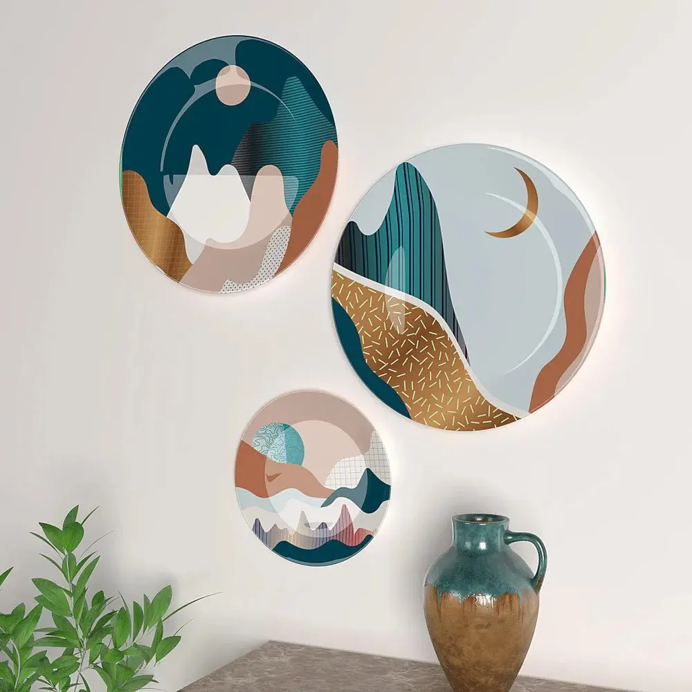 Ceramic Wall Plates With Modern Art Design Round Shape, Wall Hanging.