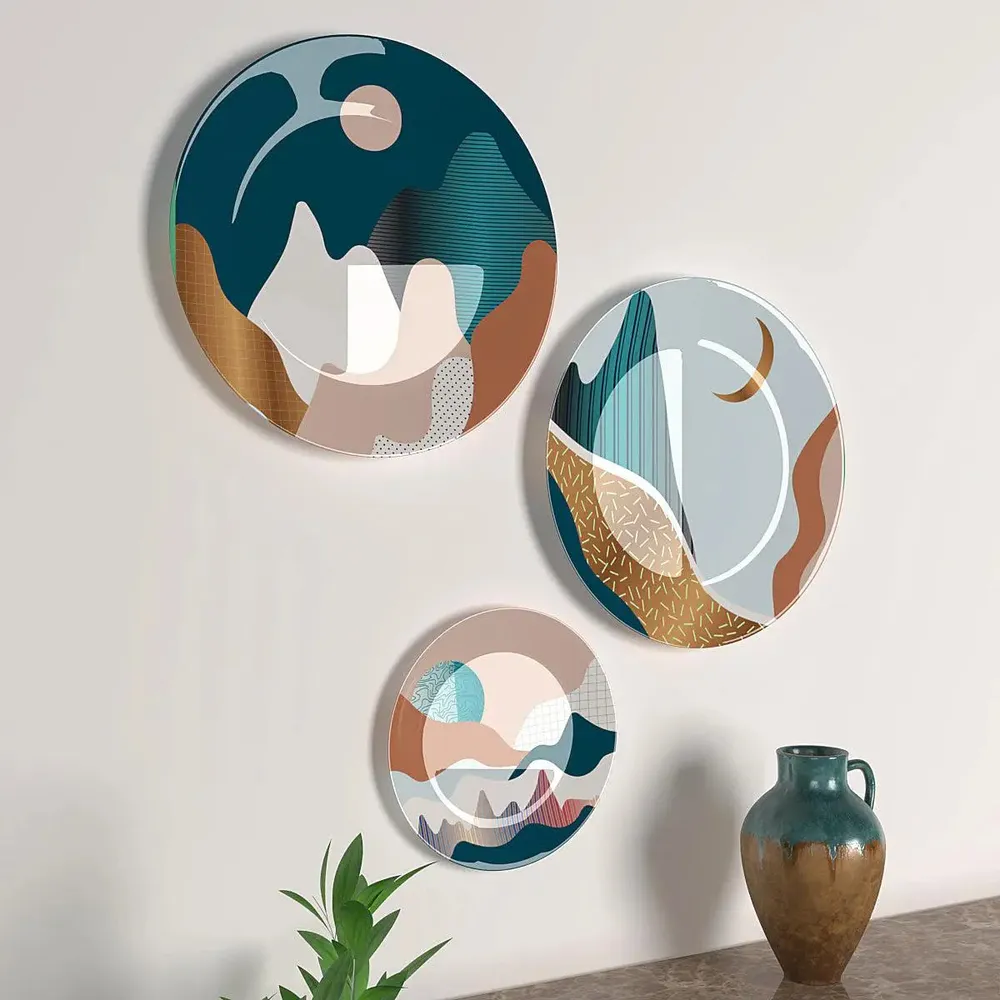 Ceramic Wall Plates With Modern Art Design Round Shape, Wall Hanging.