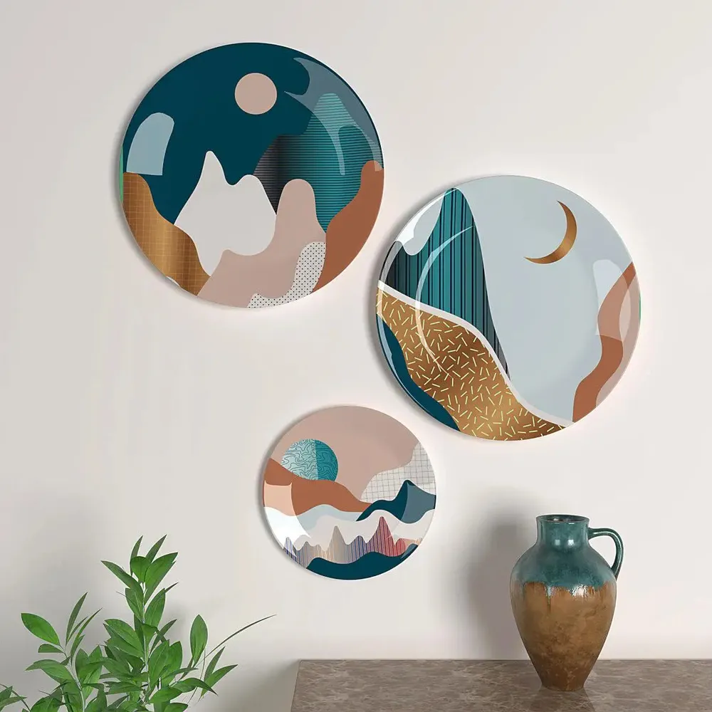 Ceramic Wall Plates With Modern Art Design Round Shape, Wall Hanging.