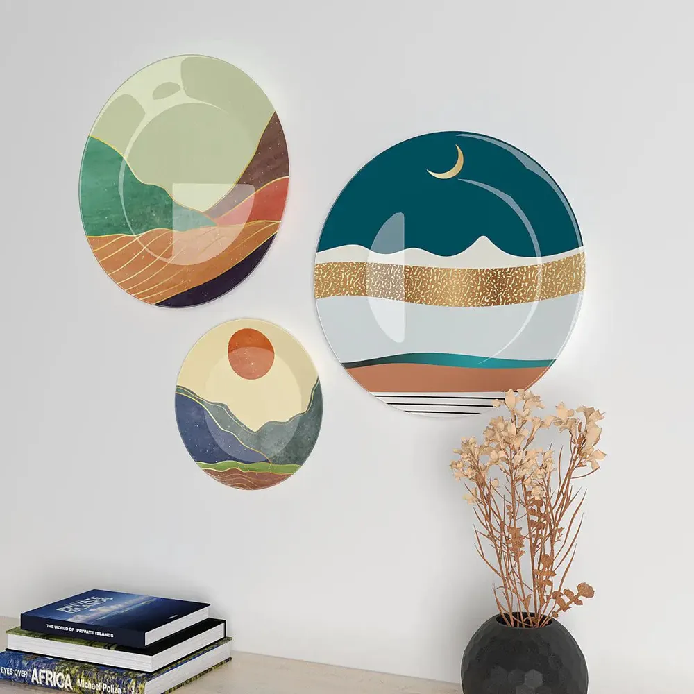 Ceramic Wall Plates With Modern Art Scenery Design, Wall Hanging.