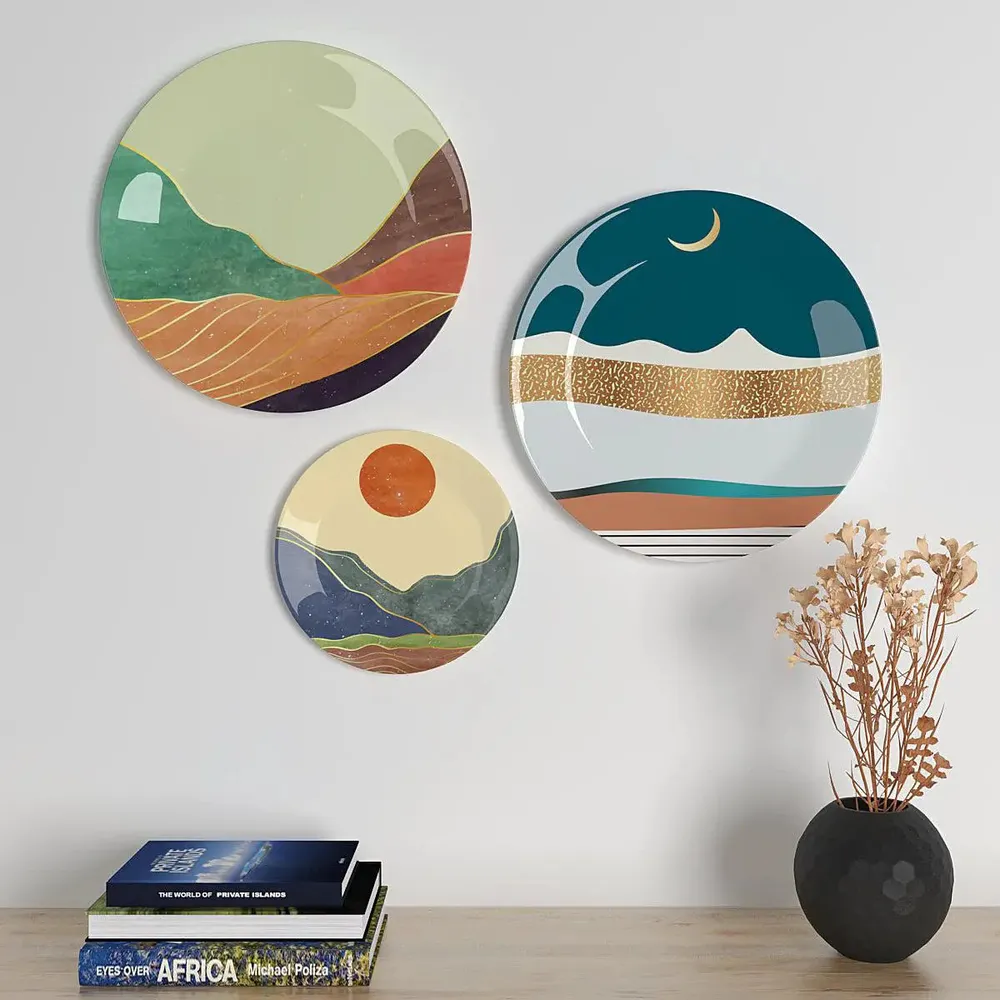 Ceramic Wall Plates With Modern Art Scenery Design, Wall Hanging.