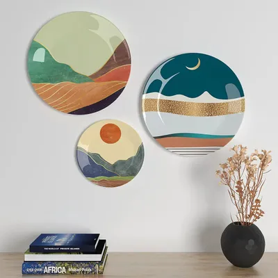 Ceramic Wall Plates With Modern Art Scenery Design, Wall Hanging.