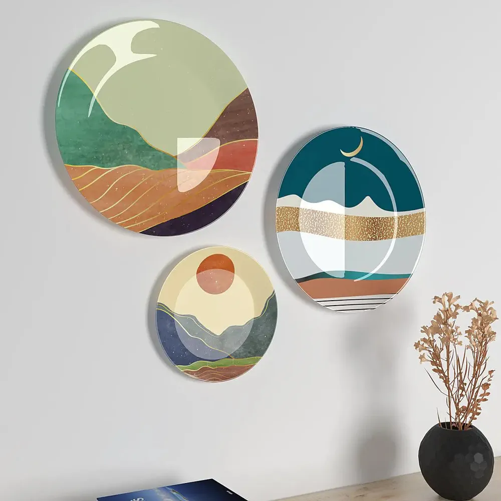 Ceramic Wall Plates With Modern Art Scenery Design, Wall Hanging.