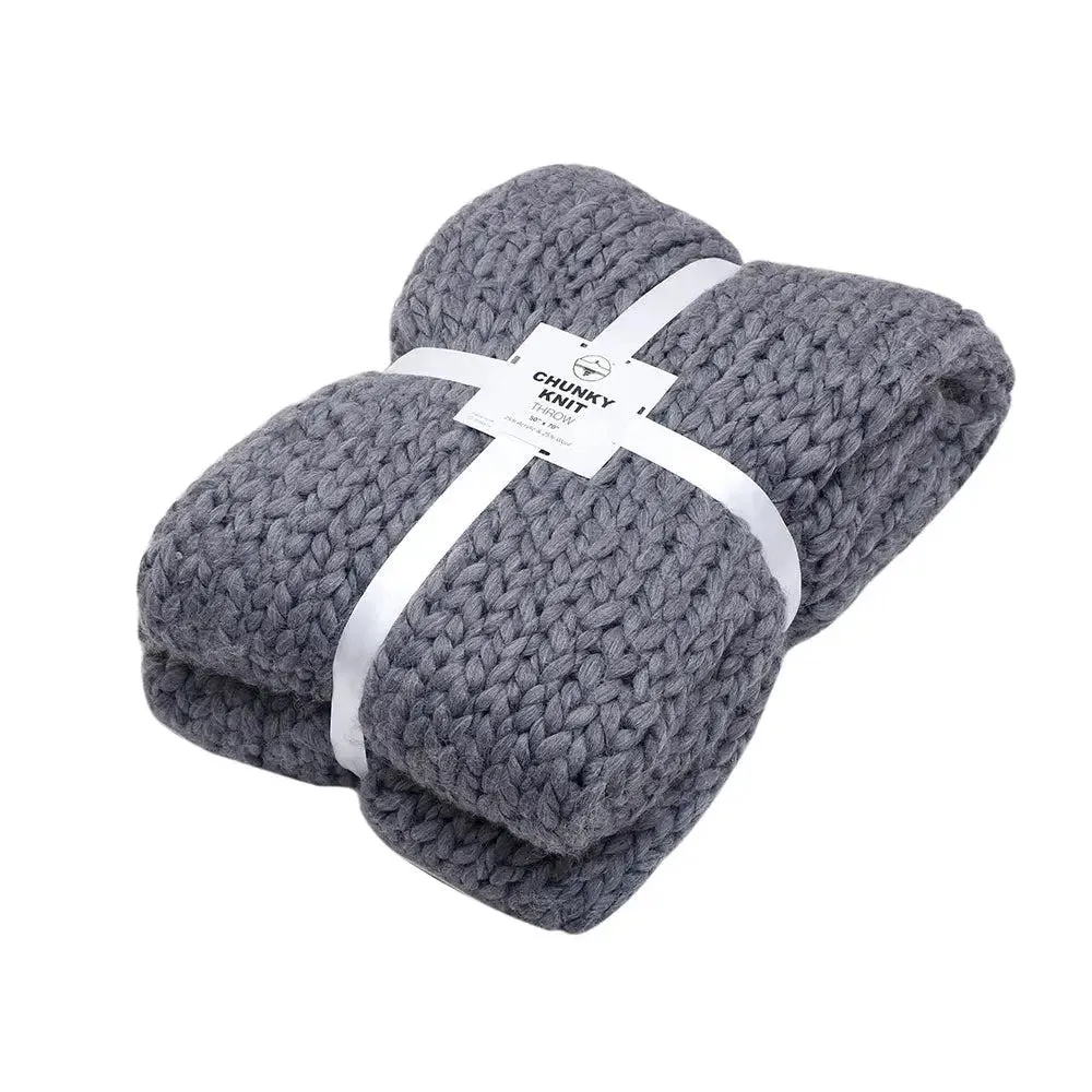 Charcoal Chunky Knitted Acrylic & Woolen Throw