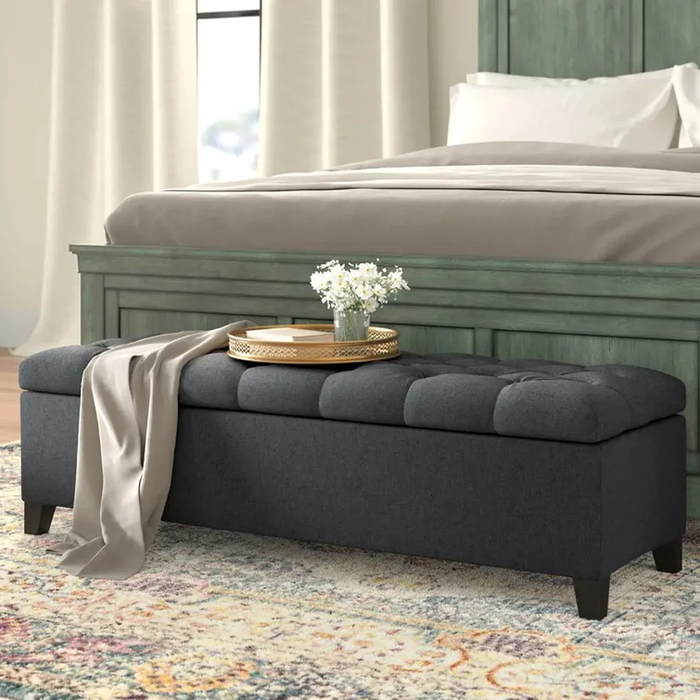 Charcoal Resilient & Super Soft Luxurious Tufted Velvet Flip Top Storage Bench