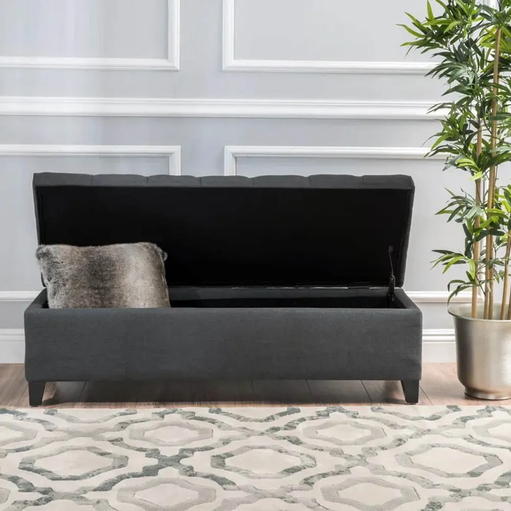 Charcoal Resilient & Super Soft Luxurious Tufted Velvet Flip Top Storage Bench