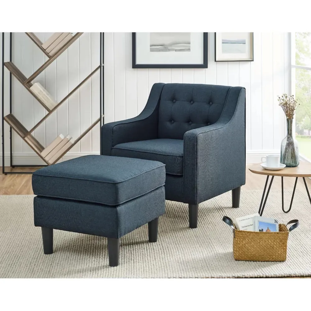 Charcoal Tufted Comfy Lounge Chair With Ottoman