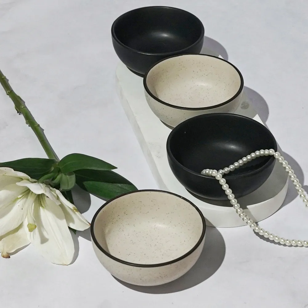 Charcoal & White Ceramic Bowls Set Of 4