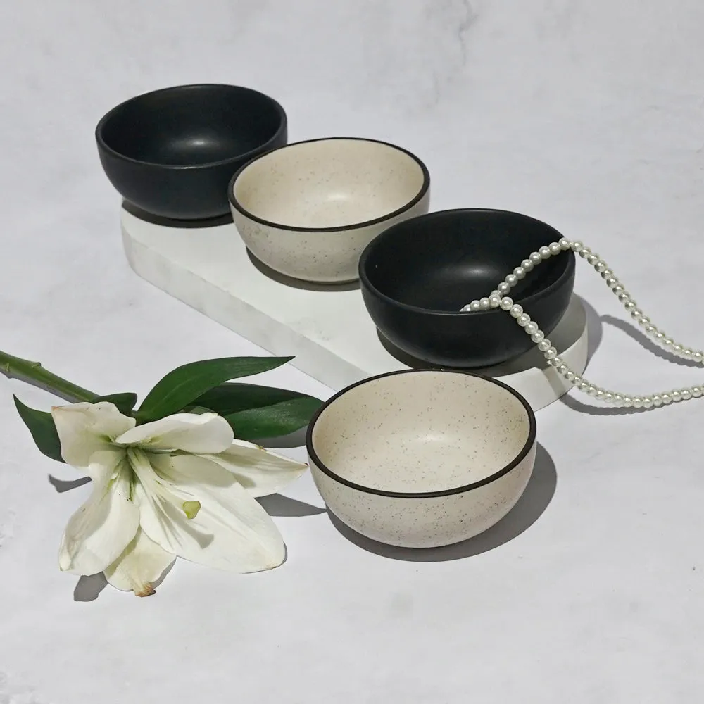 Charcoal & White Ceramic Bowls Set Of 4