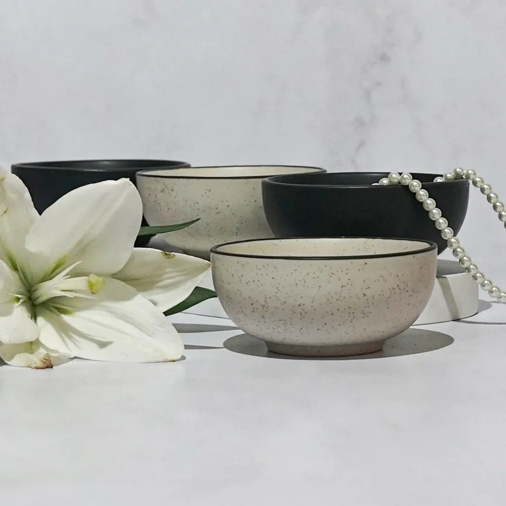 Charcoal & White Ceramic Bowls Set Of 4