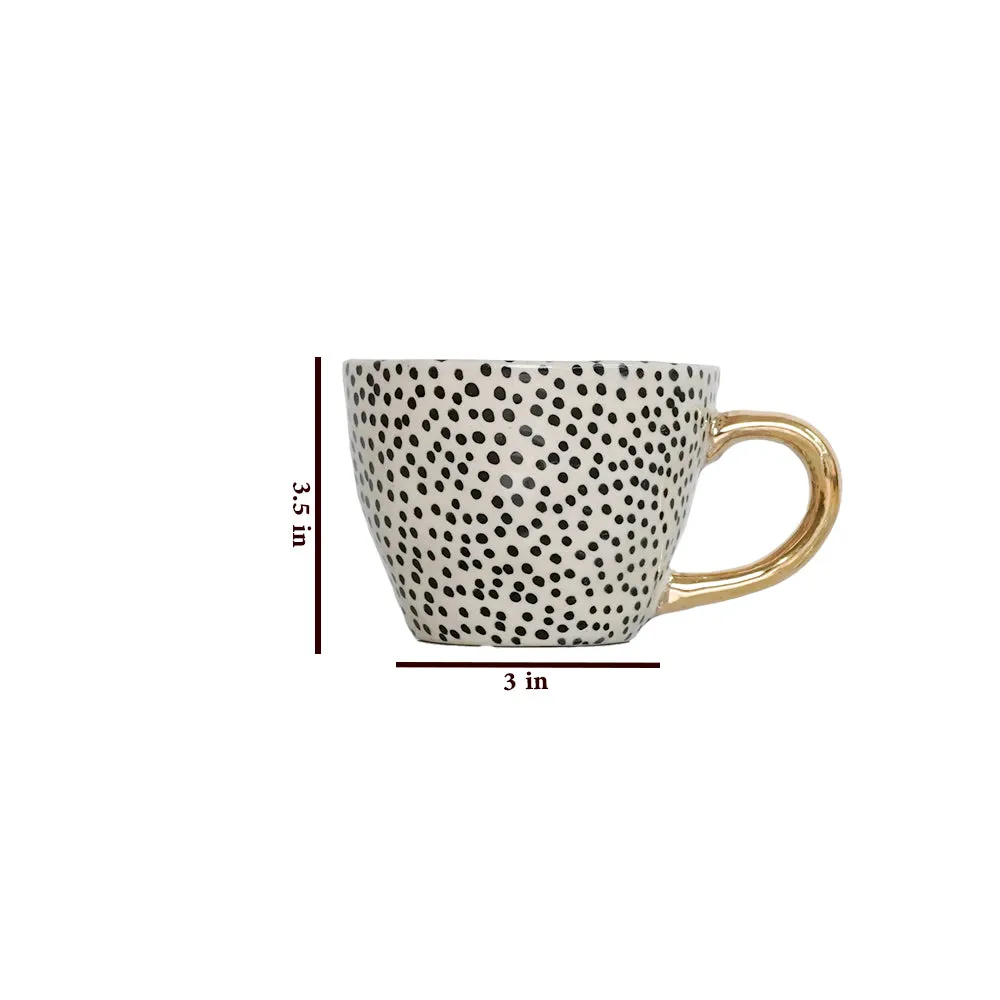 Charlotte Polka Ceramic Tea Cups With Gold Handle Set of 2