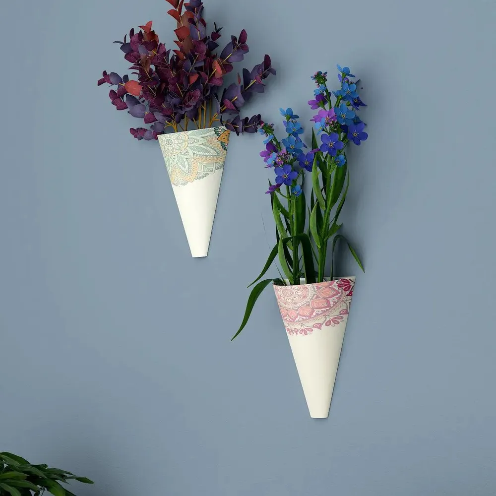 Charming Pair of Wall Vases With Mandala Print