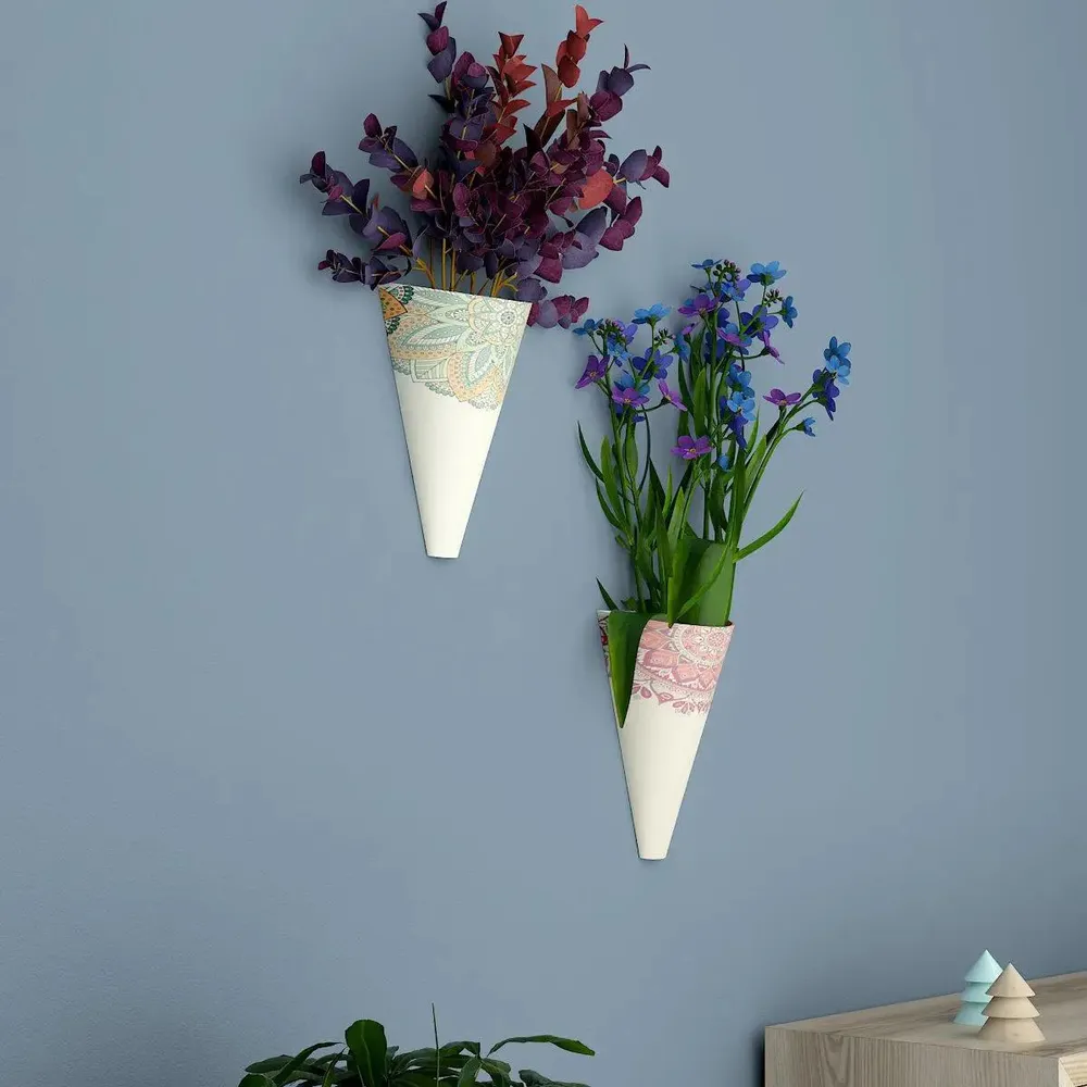 Charming Pair of Wall Vases With Mandala Print