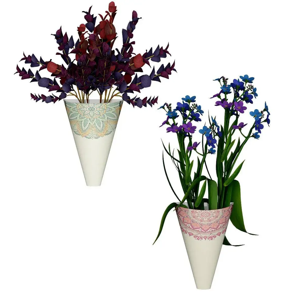 Charming Pair of Wall Vases With Mandala Print