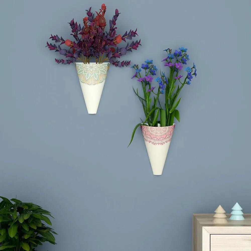 Charming Pair of Wall Vases With Mandala Print