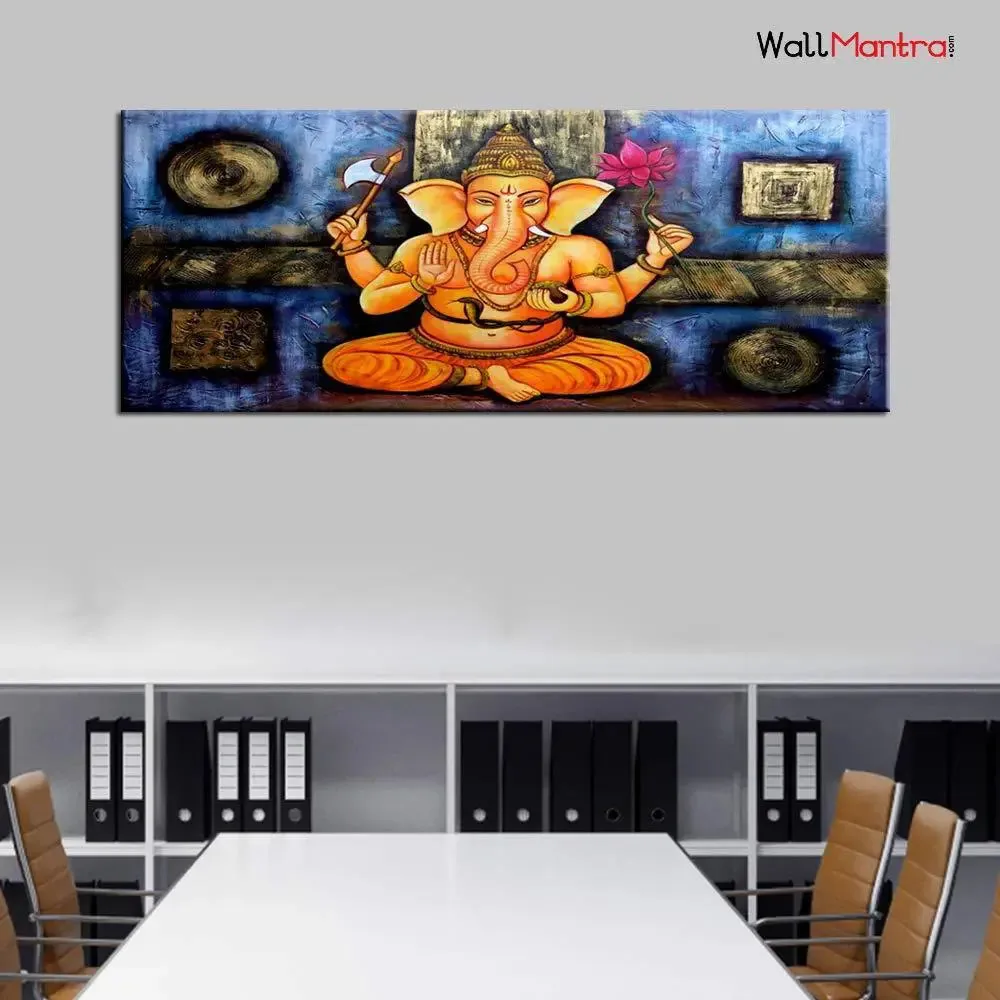 Chaturbhuj Lord Ganesha Canvas Wall Painting &amp; Wall Art Big Size With Frame