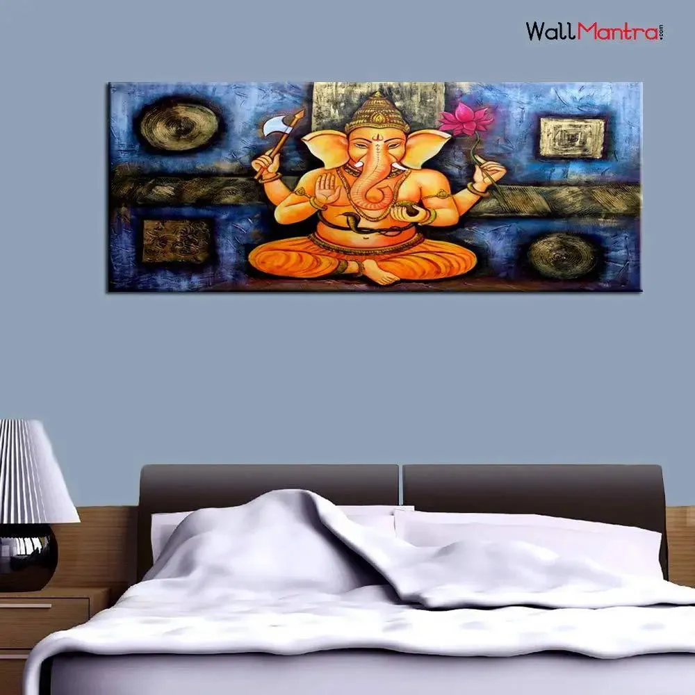 Chaturbhuj Lord Ganesha Canvas Wall Painting &amp; Wall Art Big Size With Frame
