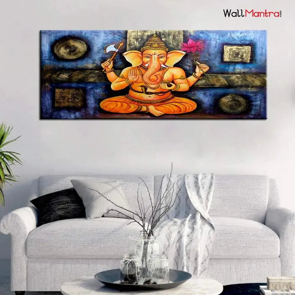 Chaturbhuj Lord Ganesha Canvas Wall Painting &amp; Wall Art Big Size With Frame