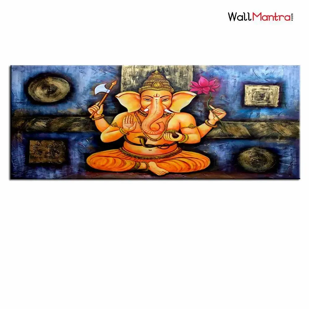 Chaturbhuj Lord Ganesha Canvas Wall Painting &amp; Wall Art Big Size With Frame