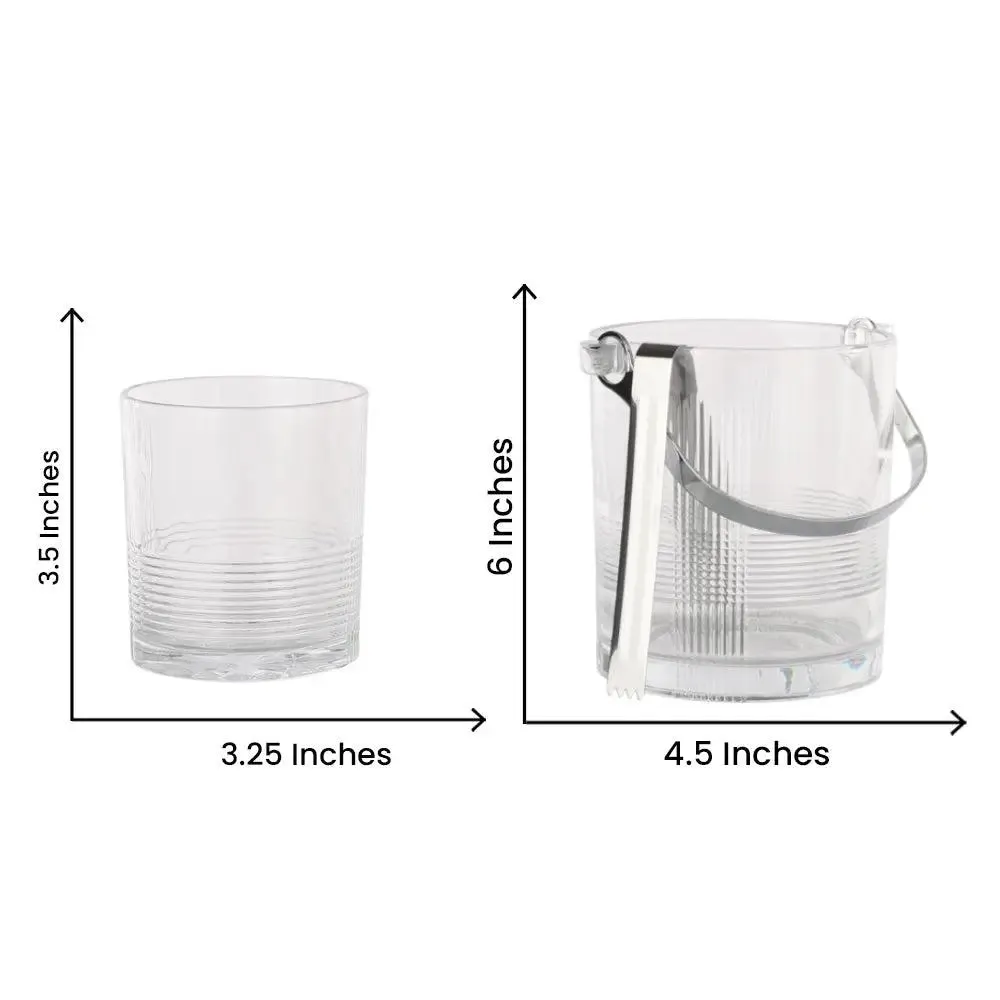 Checkered Designer Standard Glasses With Ice Bucket Set Of 6