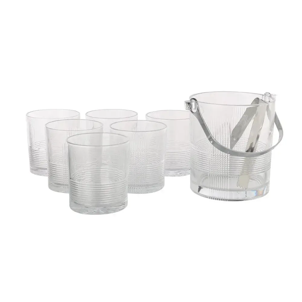 Checkered Designer Standard Glasses With Ice Bucket Set Of 6