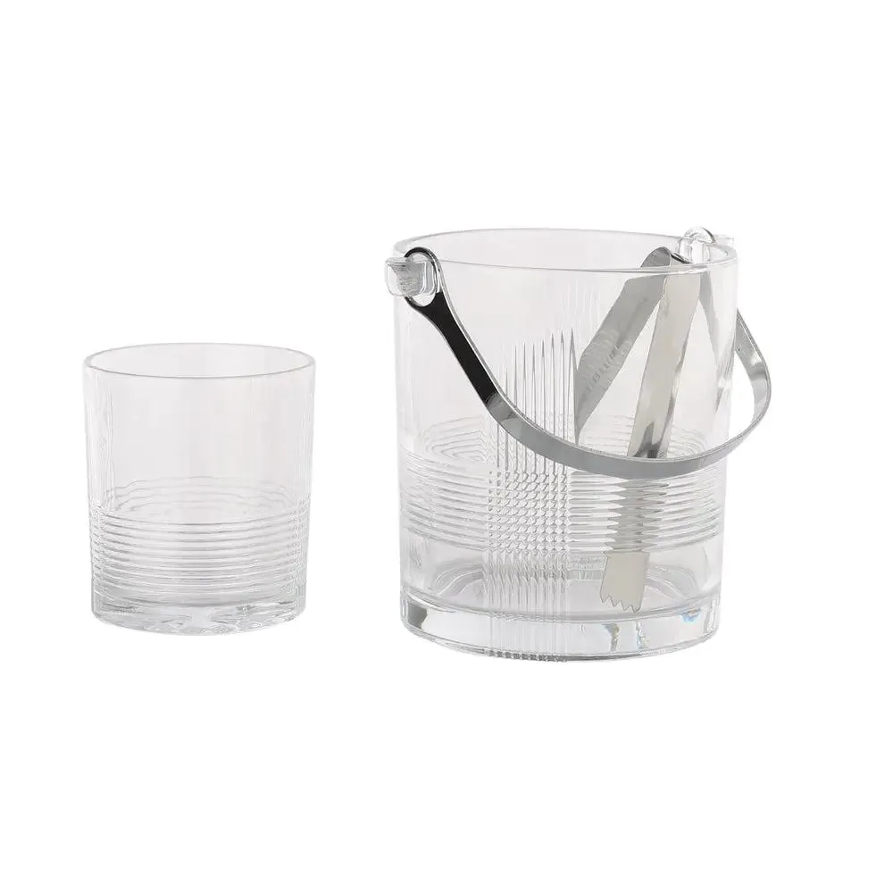 Checkered Designer Standard Glasses With Ice Bucket Set Of 6
