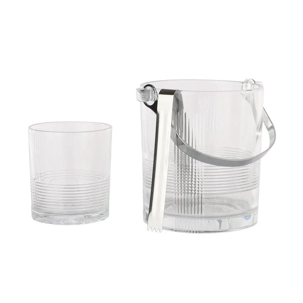 Checkered Designer Standard Glasses With Ice Bucket Set Of 6