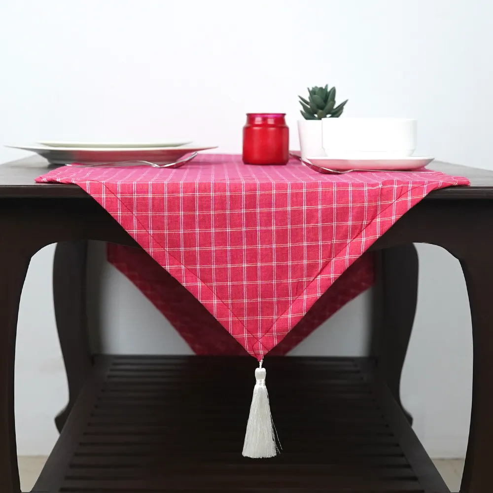 Checkered Pink Cotton Table Runner
