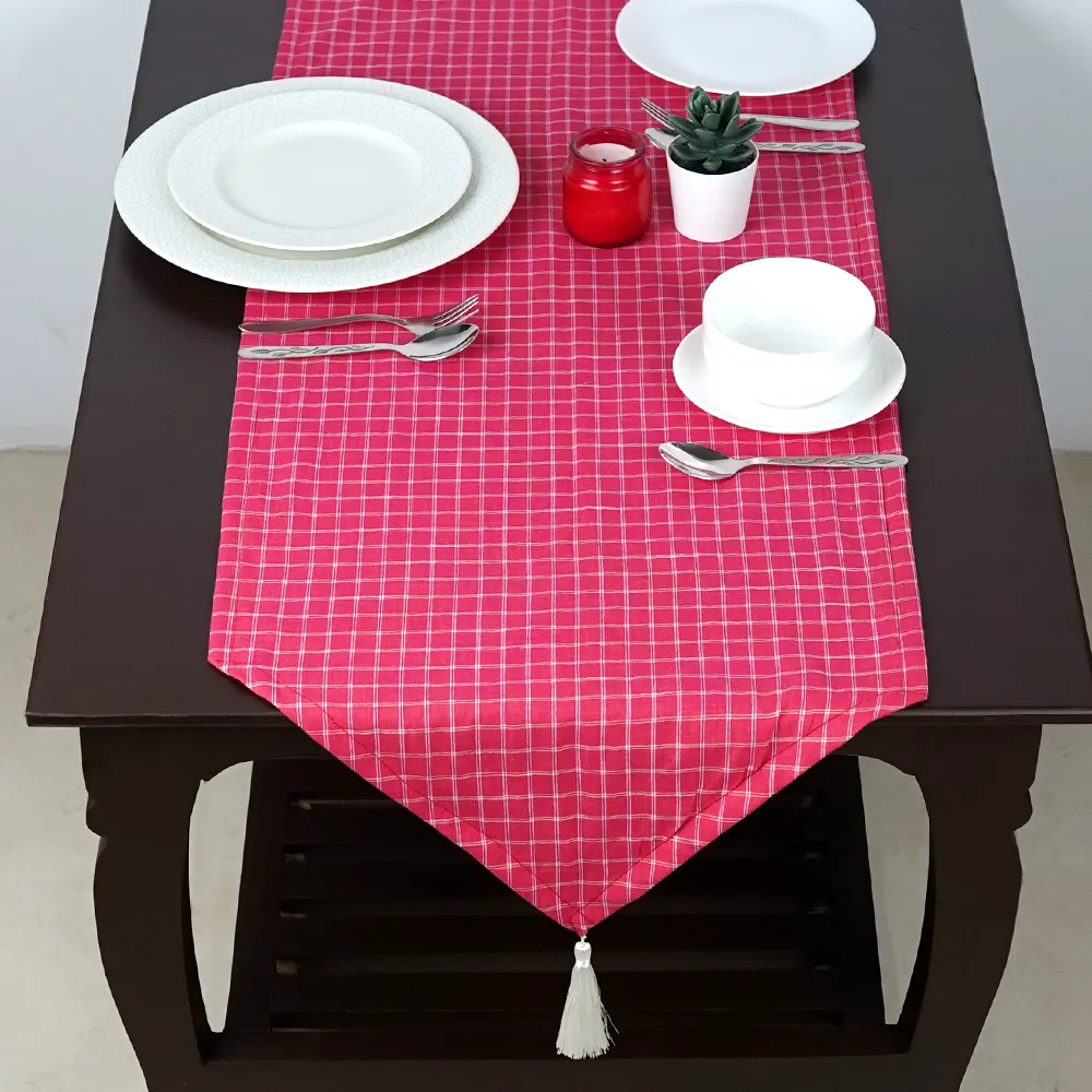 Checkered Pink Cotton Table Runner