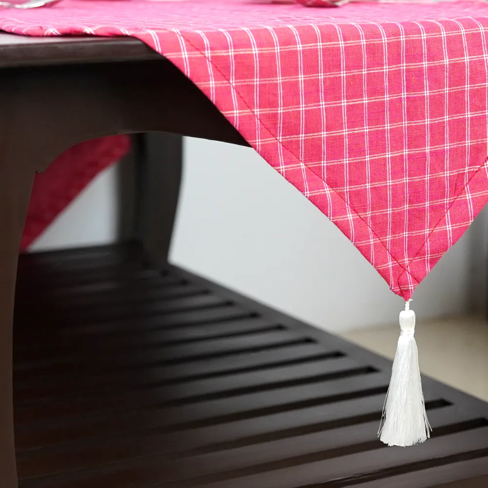 Checkered Pink Cotton Table Runner