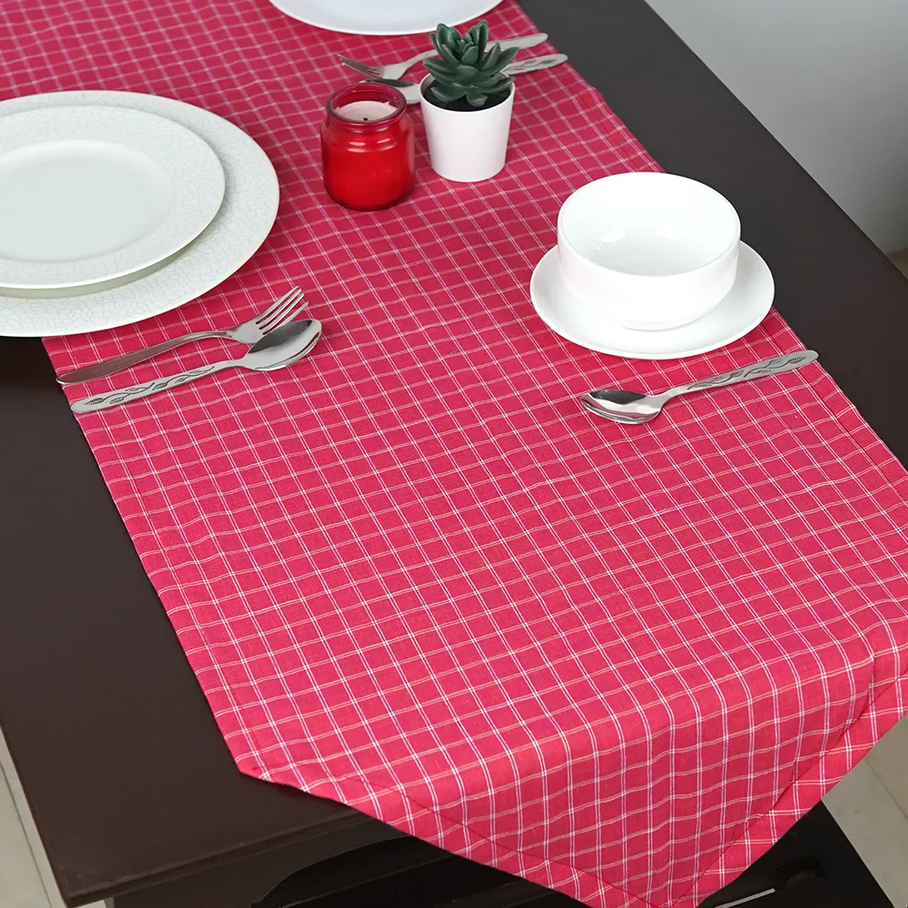 Checkered Pink Cotton Table Runner
