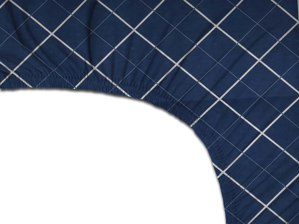Checkered Printed Blue Cotton Double Fitted Bedsheet