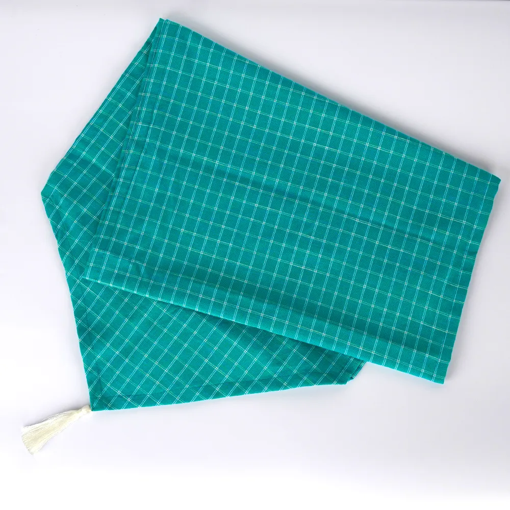 Checkered Turquoise Cotton Table Runner