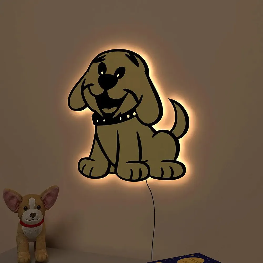 Cheerful Dog Backlit Wooden Wall Décor