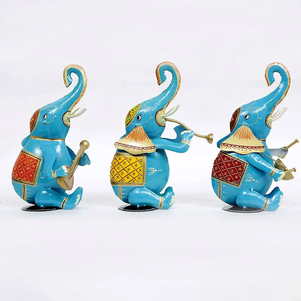 Cheerful Elephants Metal Animal Figurine / Showpiece Set Of 3