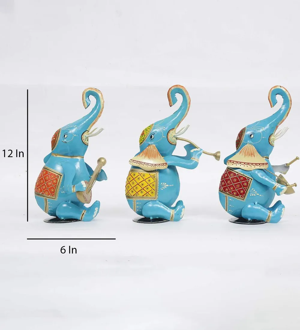 Cheerful Elephants Metal Animal Figurine / Showpiece Set Of 3