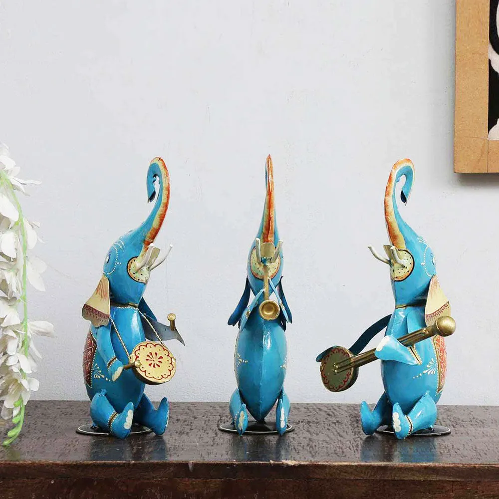 Cheerful Elephants Metal Animal Figurine / Showpiece Set Of 3