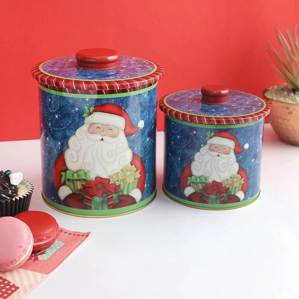 Cheerful Santa Blue Vintage Motif Canisters Of 2
