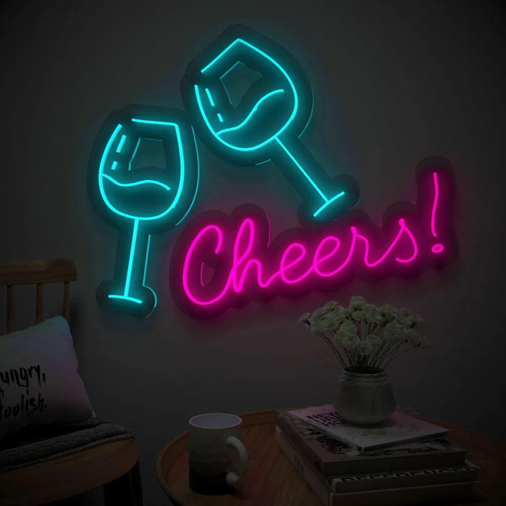 "Cheers" Wine Glass Neon LED Light