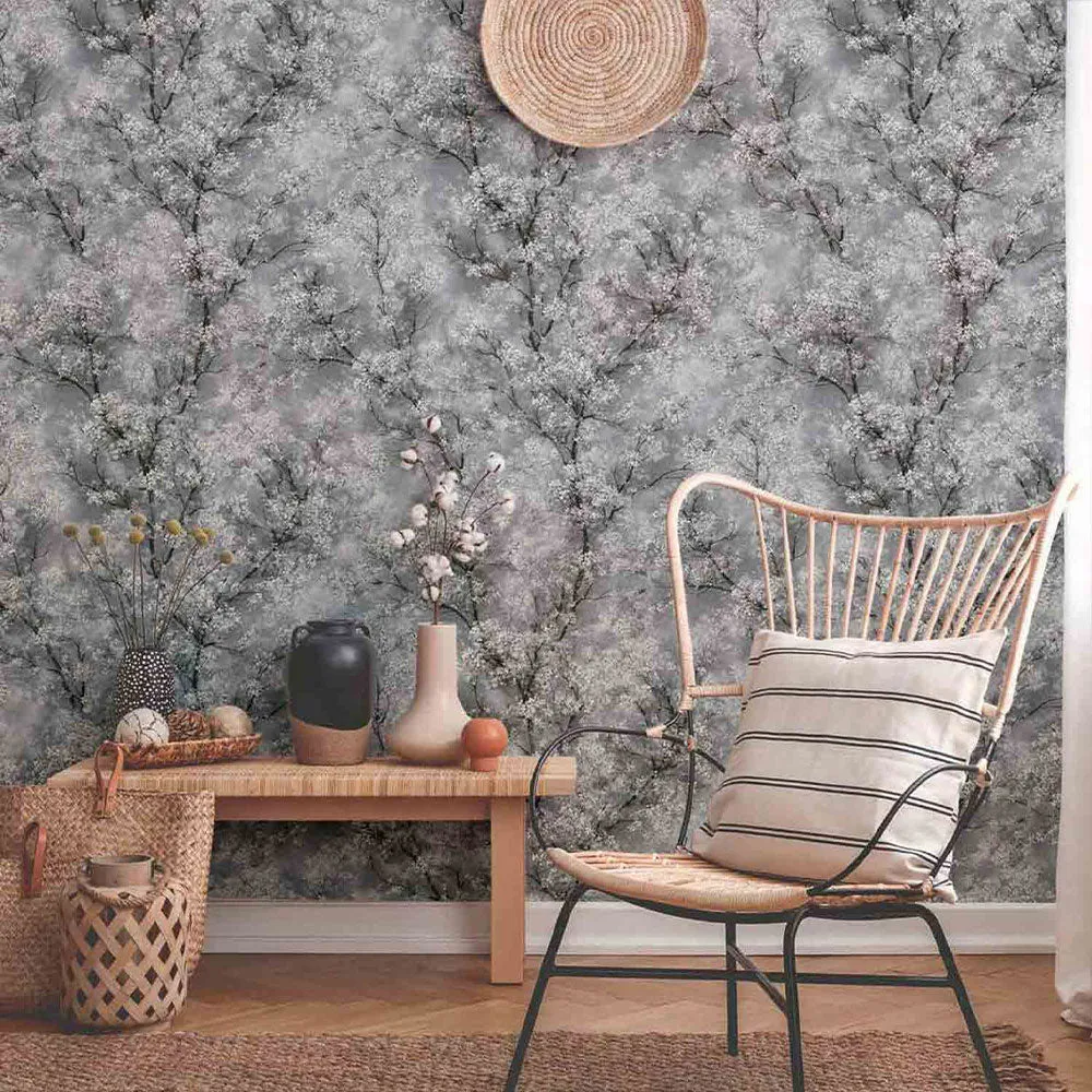 Cherry Blooms Textured Premium Wallpaper pink