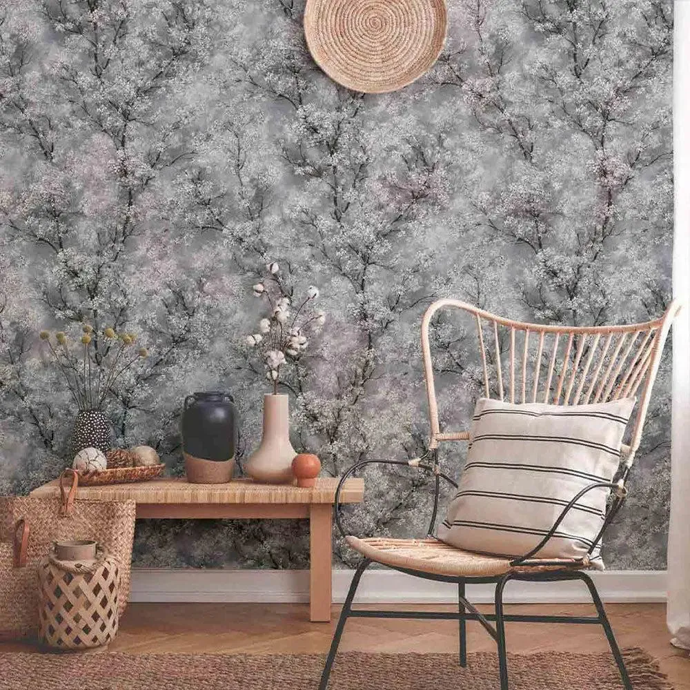 Cherry Blooms Textured Premium Wallpaper pink