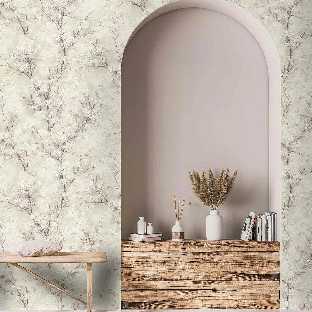 Cherry Blooms Textured Premium Wallpaper pink