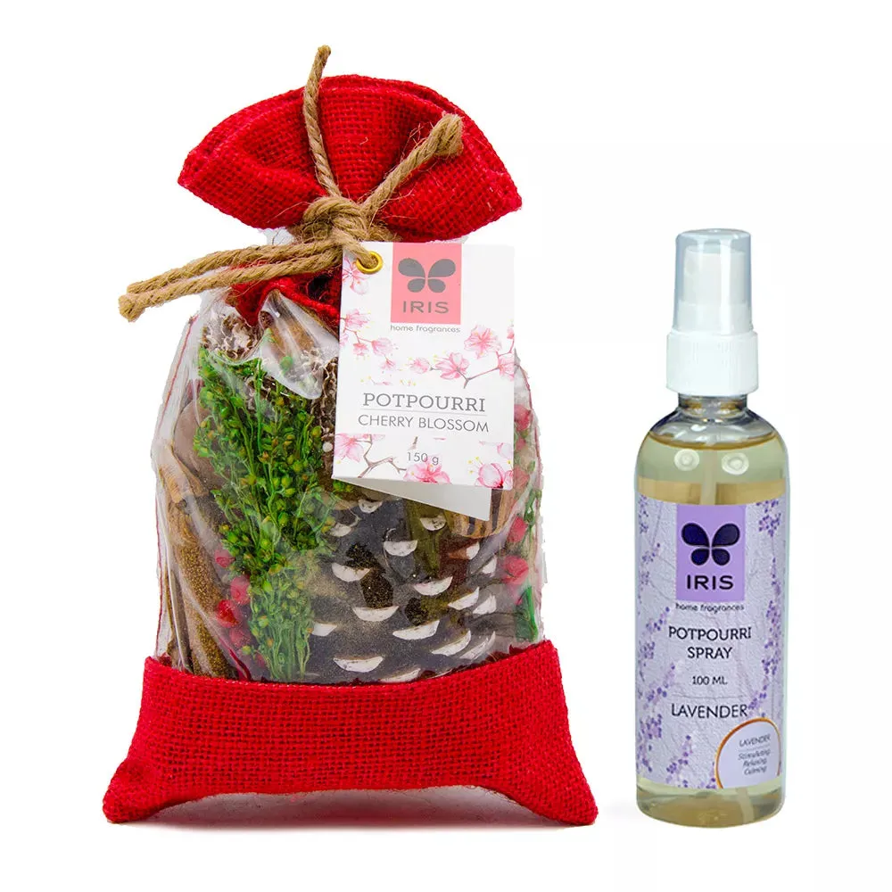 Cherry Blossom Fragrance Potpourri in Jute Bag (150 Gram) with Potpourri Refresher Oil 5ml & Lavender Potpourri Spray (100 ml) Single Piece