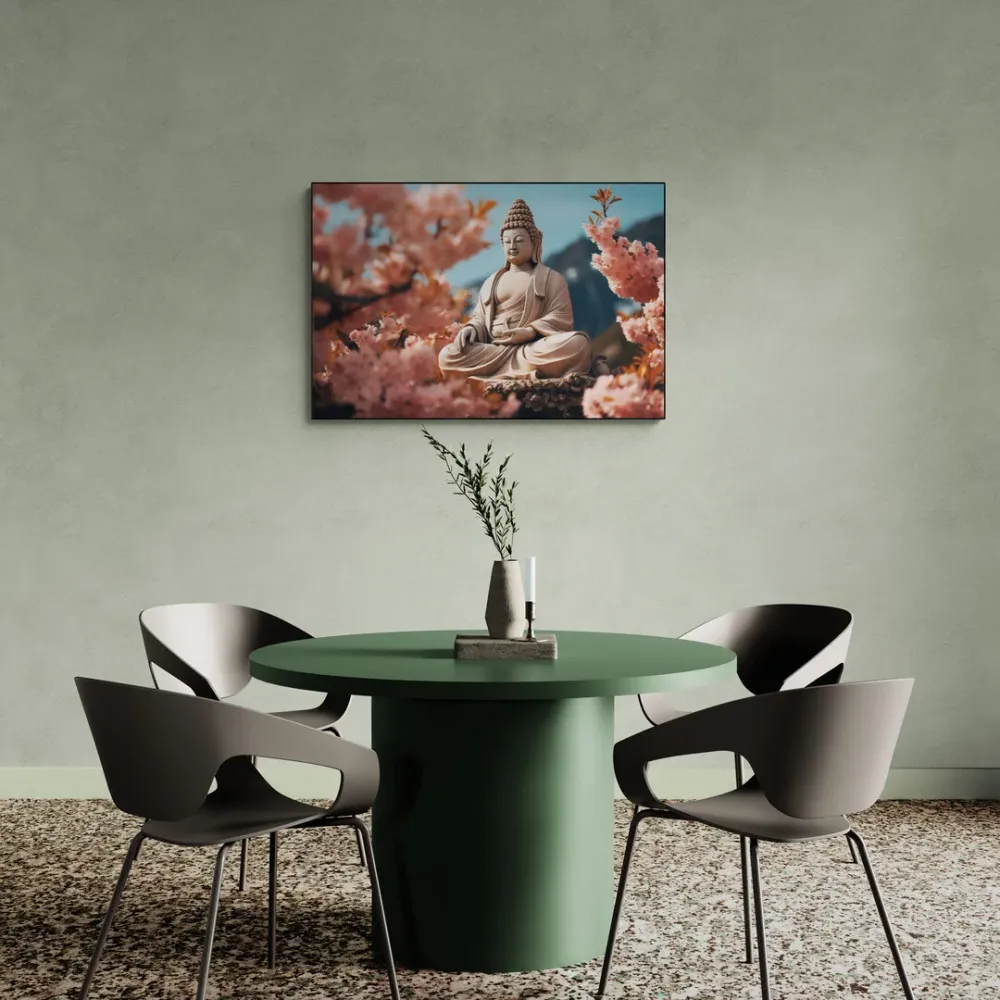 Cherry Blossom Zen Buddha Canvas Wall Painting With Frame