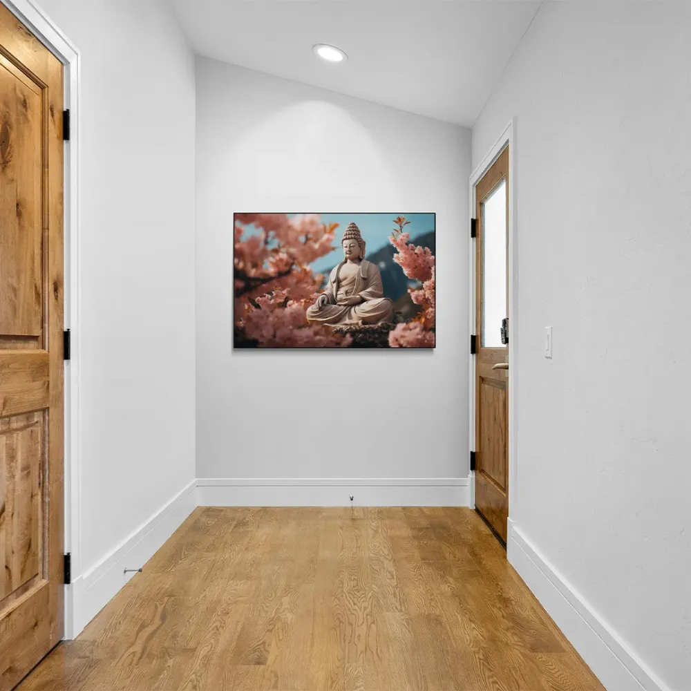 Cherry Blossom Zen Buddha Canvas Wall Painting With Frame