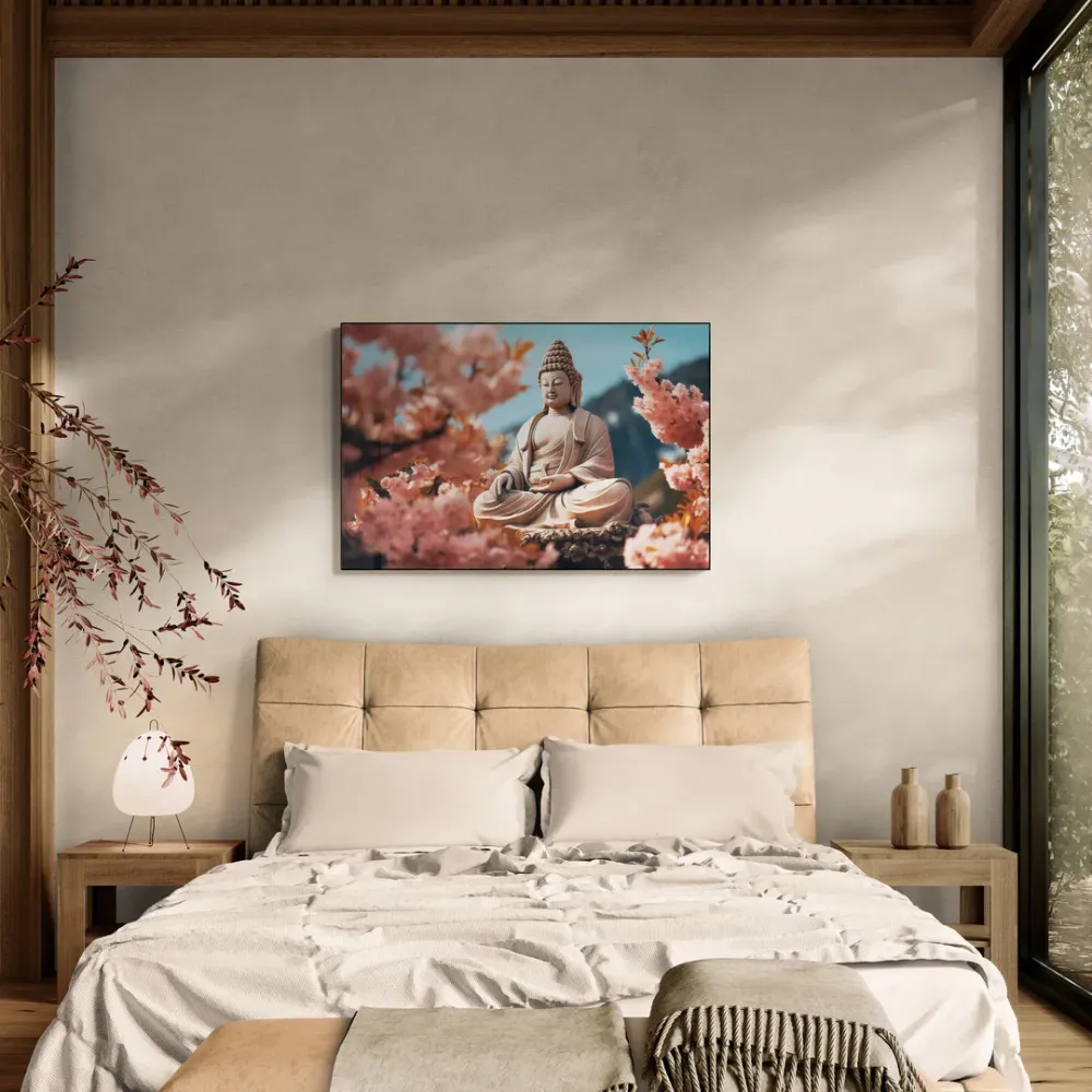 Cherry Blossom Zen Buddha Canvas Wall Painting With Frame