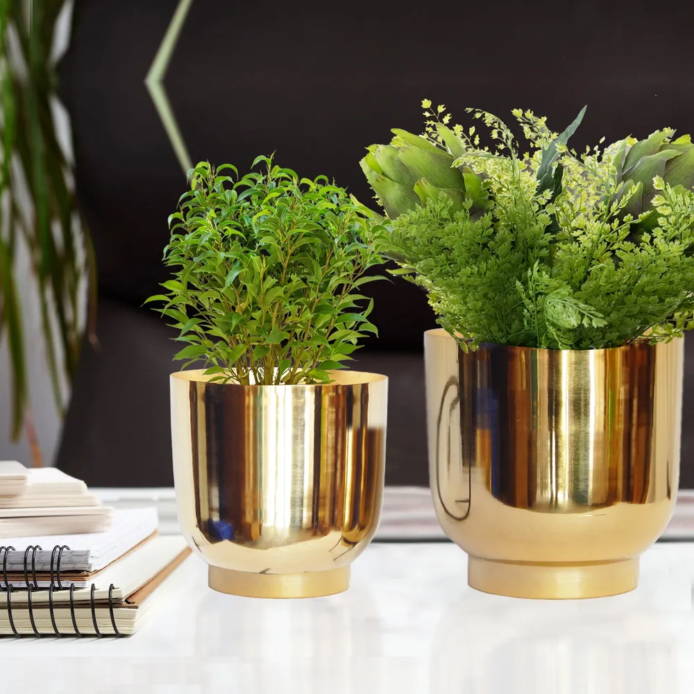 Chic Golden Metal Mini Desk Planter Set of 2