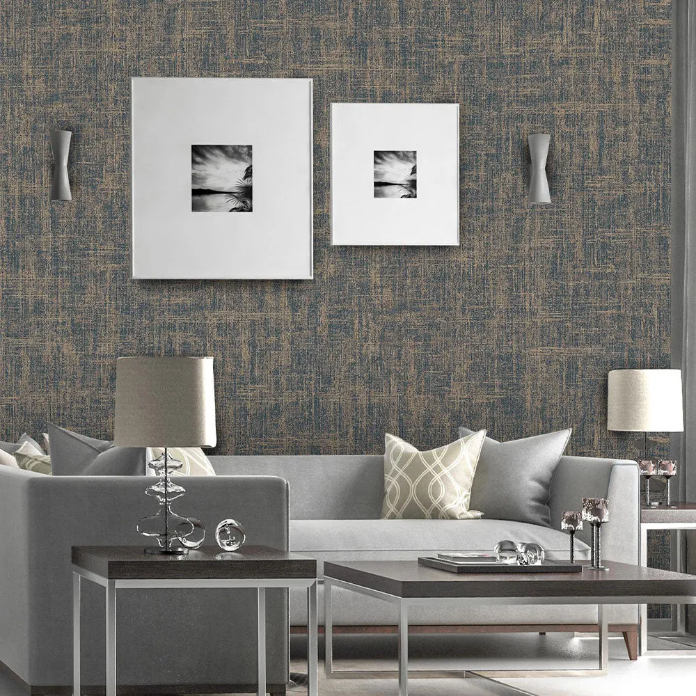 Chic Linen Weave Textured Premium Wallpaper- Trendy Walls Collection dark blue